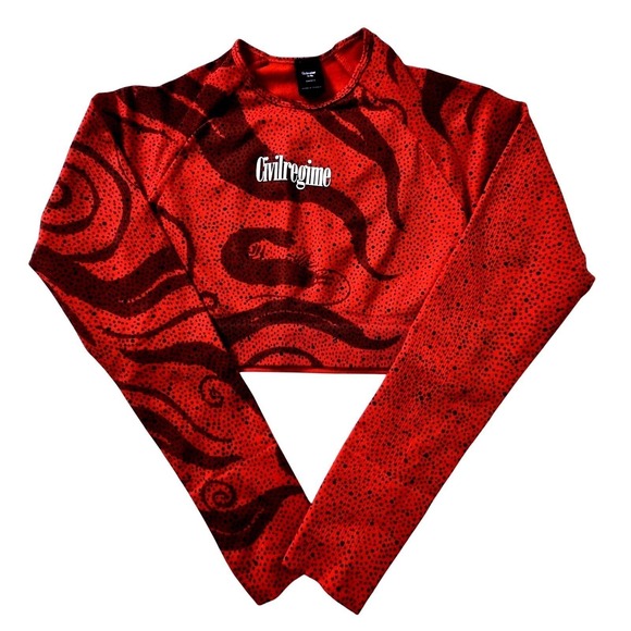 Civil Regime Tops - Civil Regime Red Chaos Kelly Seamless Long Sleeve Crop Top Large